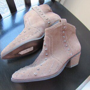 Sam Edelman Brian Western Studded Ankle Booties Suede Taupe Women’s 7.5